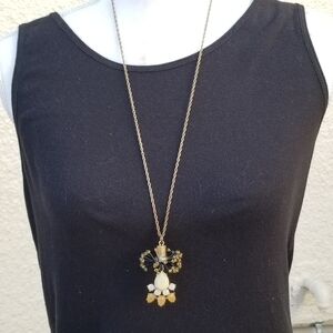 J. Crew gold tone chain necklace with rhinestone and beaded spray pendant